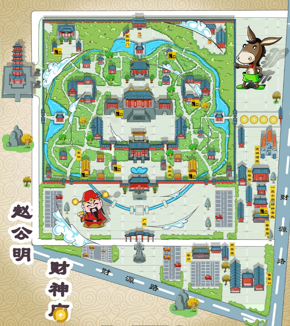 雁塔寺庙类手绘地图